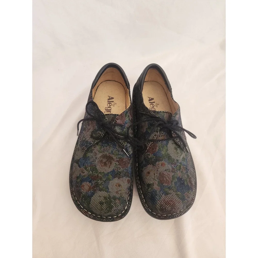 Alegria Brenna Leather Lace Up Oxfords Floral Dot Comfort‎ Size 35 US 5 BRE-509